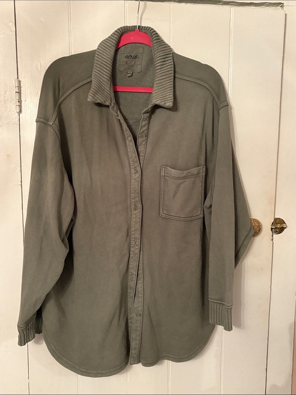 aerie Olive Green Lightweight Button-Up Shirt Jacket EUC L